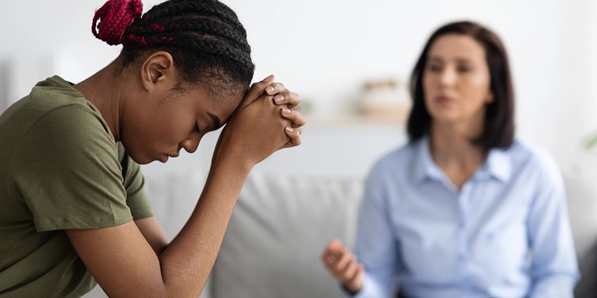 distressed woman in therapy